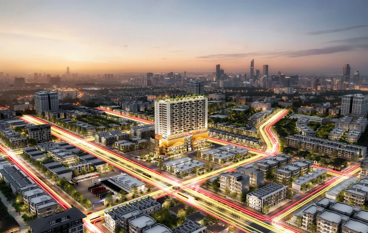 Phối cảnh Bình Đăng Plaza khi thành phố lên đèn